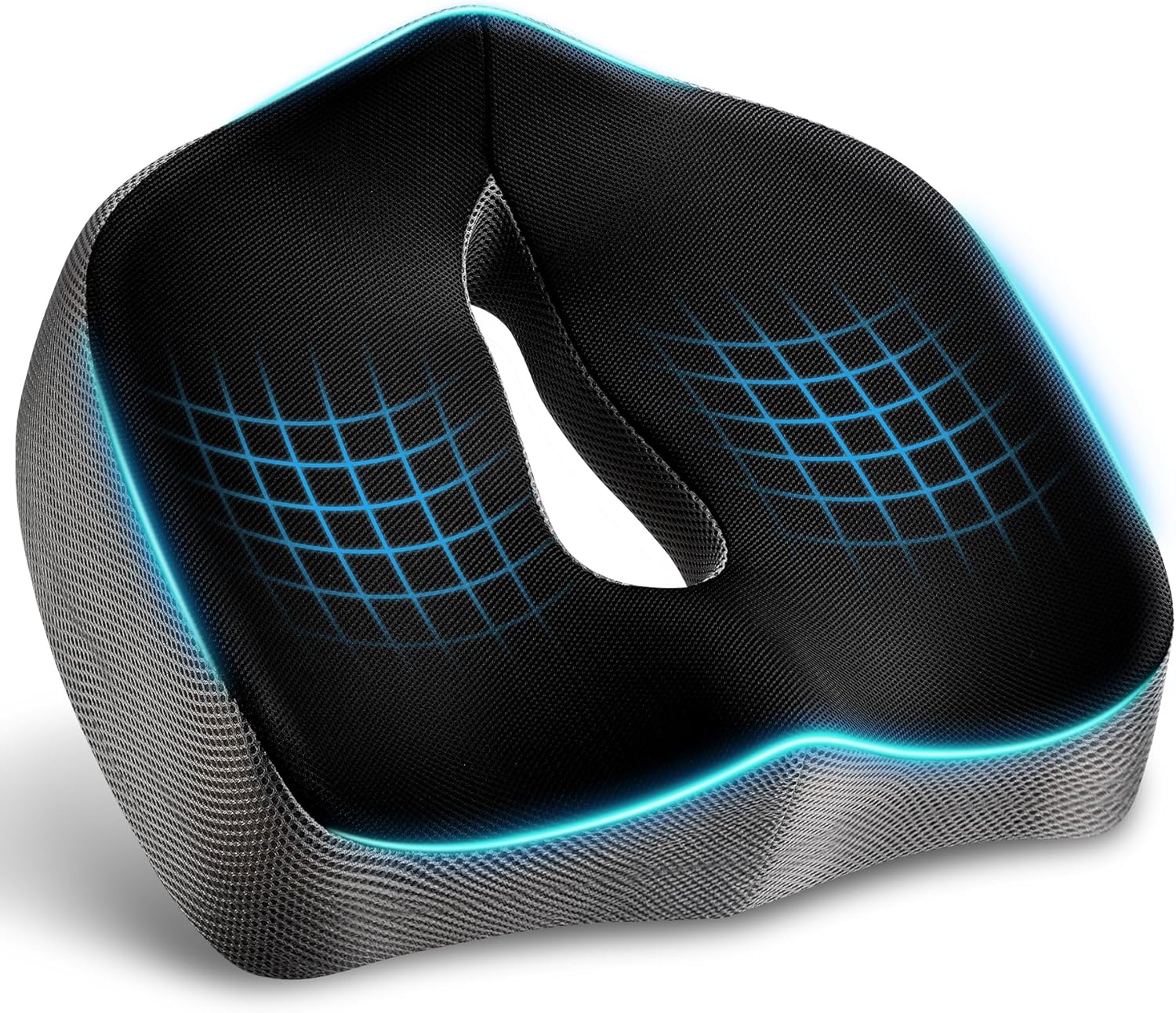 Ergonomic memory foam car seat cushion with non-slip base on a driver seat for long driving comfort