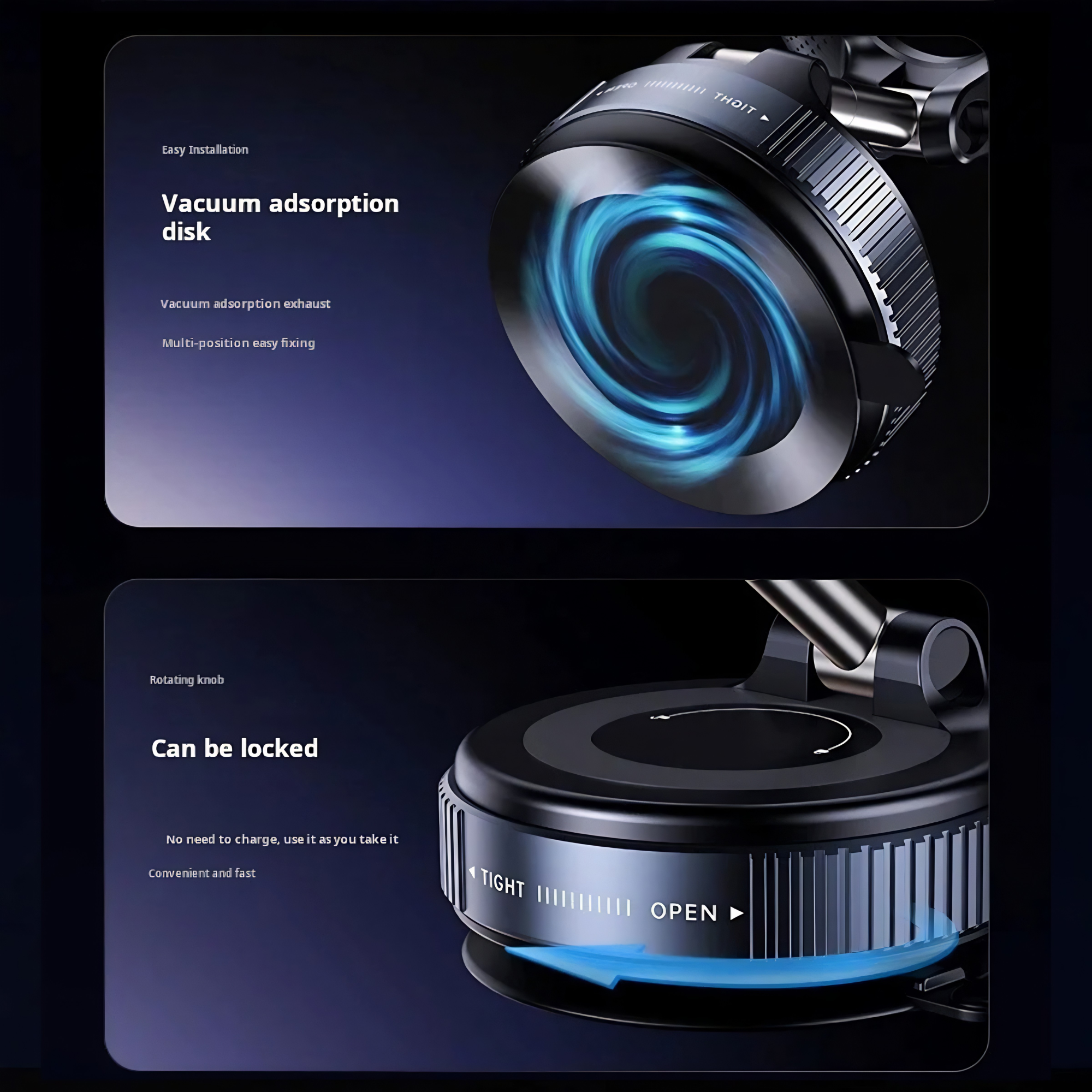 Vacuum adsorption disk with blue light on a black background