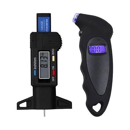 Digital Tyre Pressure Gauge & Tread Depth Tool - LCD PSI Tester for Cars & Bikes