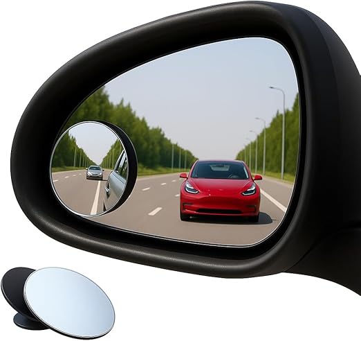 Frameless adjustable blind spot mirror attached to a car side mirror for wider rear visibility