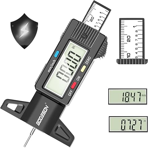 Digital Tyre Pressure Gauge & Tread Depth Tool - LCD PSI Tester for Cars & Bikes