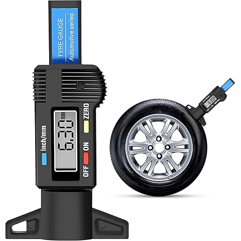 Digital tyre pressure gauge with Lcd screen measuring car tyre pressure and tread depth  