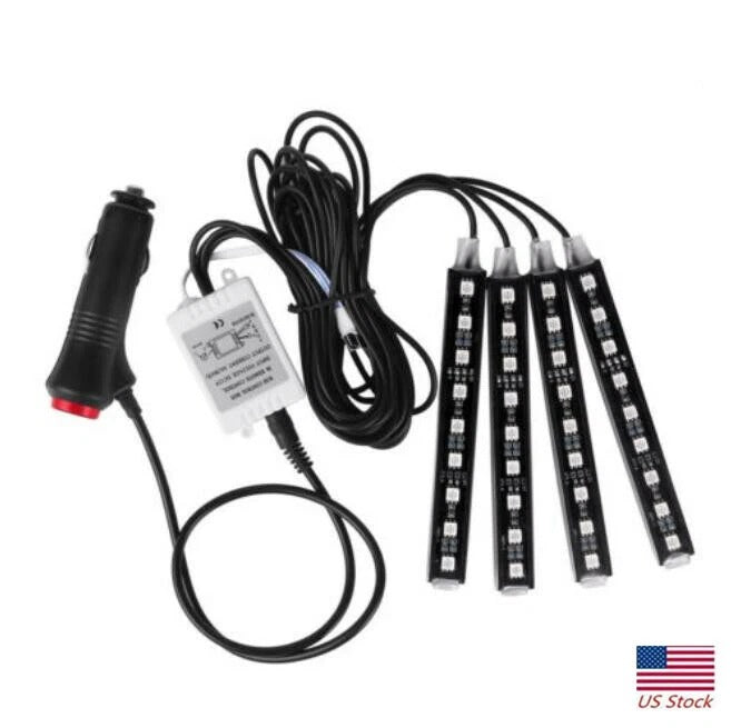 Car LED strip lights with power adapter on a white background