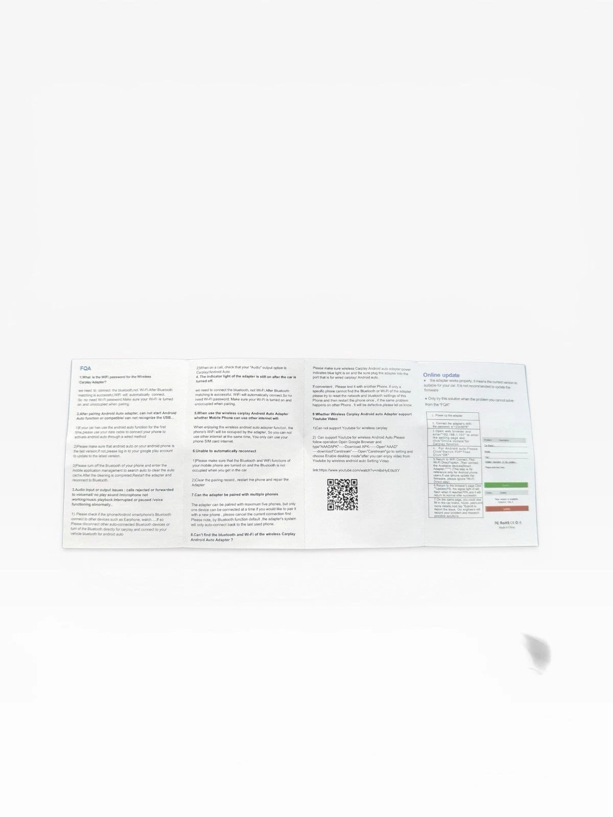 Product packaging with a QR code and text on a white background