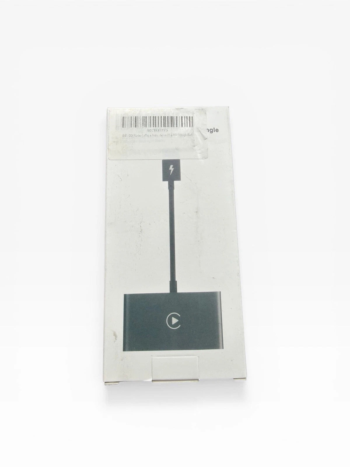 Product packaging with a black device on a white background