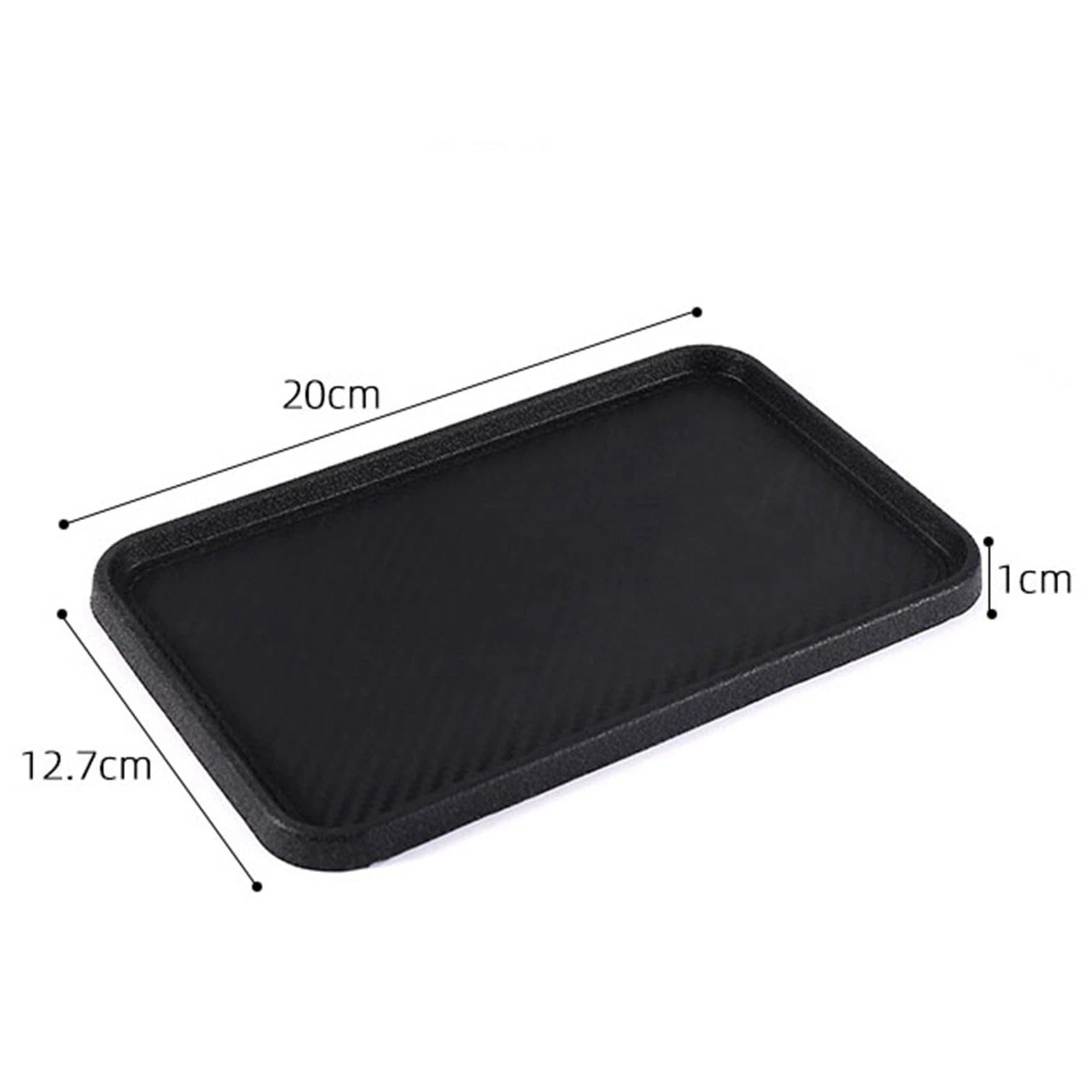 Black tray with measurements on a white background