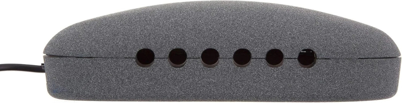 Gray guitar pickup with six holes on a white background