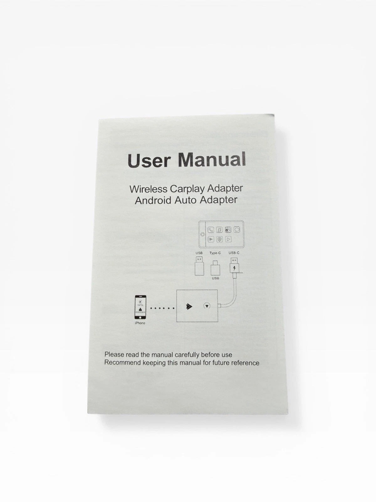 User manual for a wireless Carplay adapter and Android Auto adapter on a white background
