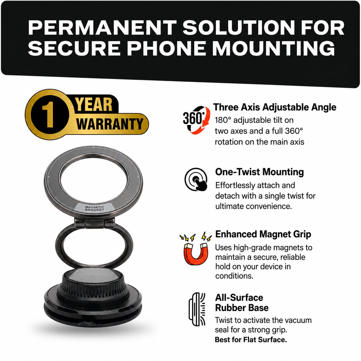360° Magnetic Phone Holder – Strong Suction Car & Desk Mount