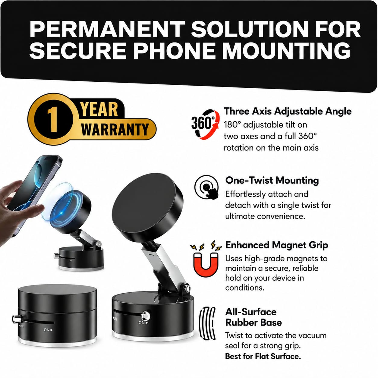 360° Foldable Magnetic Phone Holder Dashboard Mount
