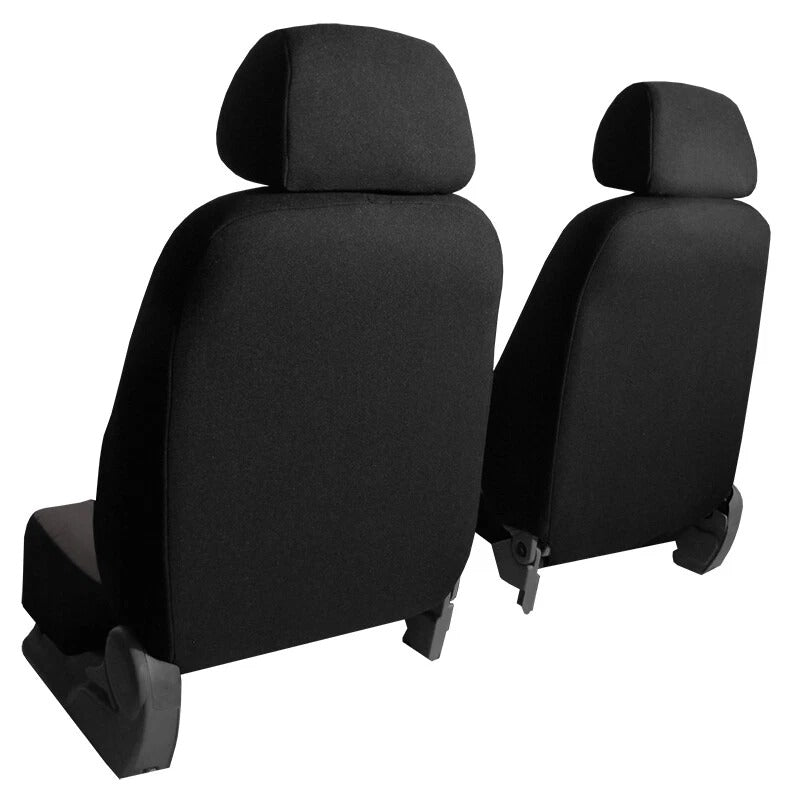 Black car seat covers on a white background