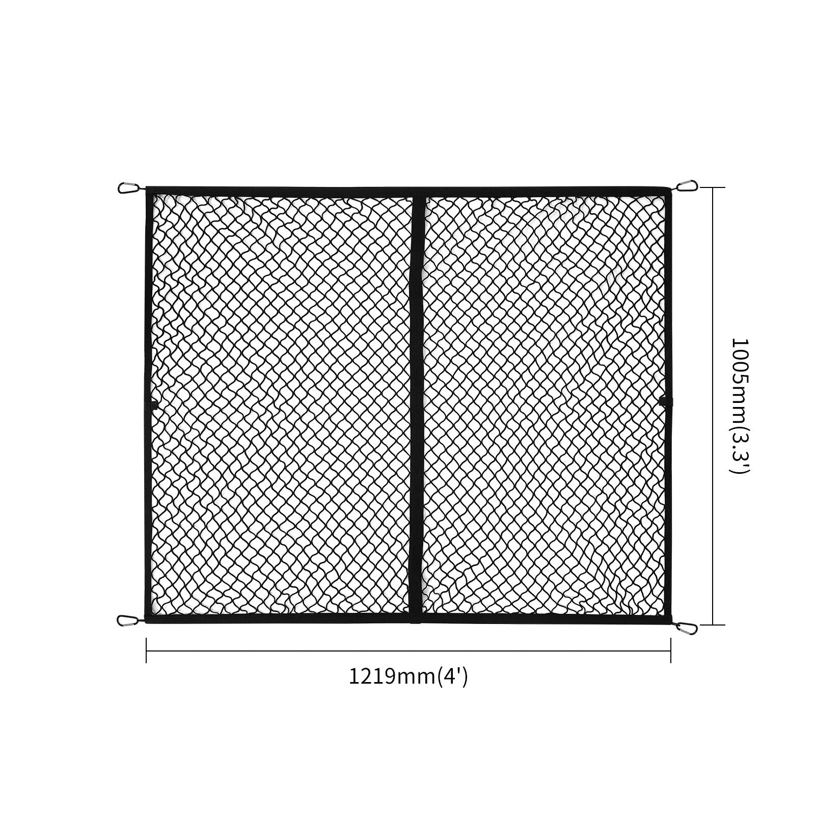 Black mesh screen with dimensions on a white background