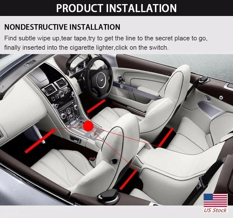 Car interior with a diagram showing product installation steps.